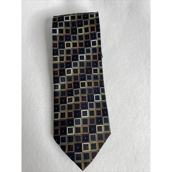 Valerio Garati Tie Black Gray White Gold Brown Checkered 60in Hand Made - Picture 1 of 11